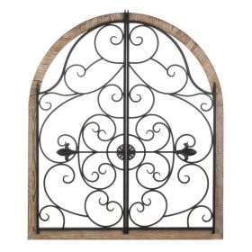 Accent Plus Arched Wood and Iron Swirls Wall Decor