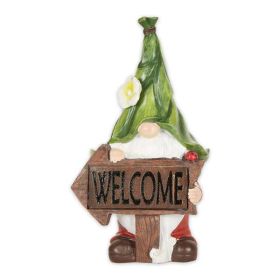 Accent Plus Leaf-Hat Gnome with Welcome Arrow Sign Solar Garden Light