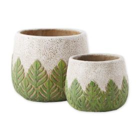 Accent Plus Cement Flower Pot Set - Green Leaves