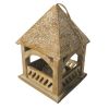 Floral Engraved Decorative Temple Top Mango Wood Hanging Bird House with Feeder; Brown