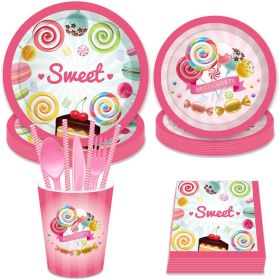 Candyland Plates Colorful Candies Lollipops Disposable Paper Plates Party Supplies Happy Birthday Parties Tableware Kit for Kids Dinner Plates;  Napki