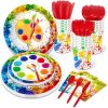 Artist Painting Party Supplies Birthday Paper Plates Disposable Tableware Set Art Palette Paint Dinnerware Baby Showers Party Cutlery Serves 8 Guests