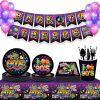 90s Birthday Paper Plates Party Skating Post Tape Audio Hip Hop Disposable Tableware Set Party Supplies Tissue Theme Cup Dinnerware Cutlery Kits Serve