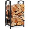 5-Piece Firewood Log Rack Holder Tools Set for Fireplace w/ Hook; Broom; Shovel; Tongs - Black