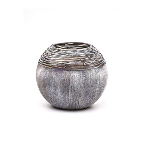 Art Decorated Gray Glass Vase for Flowers | Painted Art Glass Round Vase | Interior Design Home Room Decor | Table vase 6 inch