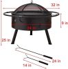 Outdoor Portable 32 Inch Steel Round Fire Pit with BBQ Grill;  Cooking Grate;  Spark Screen;  Fire Poker;  Cover;  Fireplaces for Outside wood burning