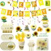 Sunflower Birthday Party Supplies Tableware Set Disposable Paper Plates Sunflower Theme Dinnerware Baby Shower Wedding Decoration Service for 10 Inclu