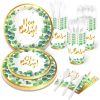 Sage Green Baby Shower Plates Hey Baby Gold Eucalyptus Oh Baby Birthday Tableware Green Floral Disposable Paper Plate Party Supplies Serves 8 Guests f