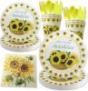 Sunflower Birthday Party Supplies Tableware Set Disposable Paper Plates Sunflower Theme Dinnerware Baby Shower Wedding Decoration Service for 10 Inclu