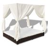 vidaXL Patio Lounge Bed with Curtains Poly Rattan Brown