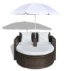 vidaXL Patio Bed with Parasol Brown Poly Rattan