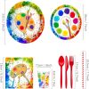 Artist Painting Party Supplies Birthday Paper Plates Disposable Tableware Set Art Palette Paint Dinnerware Baby Showers Party Cutlery Serves 8 Guests