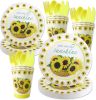 Sunflower Birthday Party Supplies Tableware Set Disposable Paper Plates Sunflower Theme Dinnerware Baby Shower Wedding Decoration Service for 10 Inclu