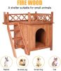 Pet Dog House;  2-Story Weather Resistant Wooden Kennel with Roof Balcony and Stairs