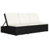 vidaXL Convertible Sun Bed with Cushion Poly Rattan Black