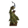 Polystone Decorative Peacock Figurine with Block Stand; Green and Gold; DunaWest