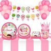 Candyland Plates Colorful Candies Lollipops Disposable Paper Plates Party Supplies Happy Birthday Parties Tableware Kit for Kids Dinner Plates;  Napki