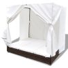 vidaXL Patio Lounge Bed with Curtains Poly Rattan Brown