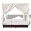 vidaXL Patio Lounge Bed with Curtains Poly Rattan Brown