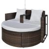 vidaXL Patio Bed with Parasol Brown Poly Rattan