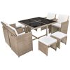 vidaXL 9 Piece Patio Dining Set with Cushions Poly Rattan Beige