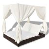 vidaXL Patio Lounge Bed with Curtains Poly Rattan Brown