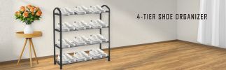 YSSOA 4-Tier Stackable Shoe Rack; 12-Pairs Sturdy Shoe Shelf Storage ; Black Shoe Tower for Bedroom; Entryway; Hallway; and Closet