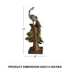 Polystone Decorative Peacock Figurine with Block Stand; Green and Gold; DunaWest