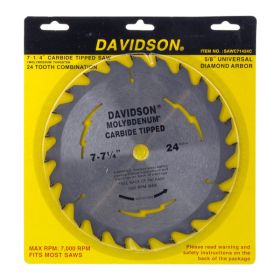 7.25" Davidson Tungsten Carbide 24 Tooth Combination Saw Blade - Valley Industries SAWC71424C