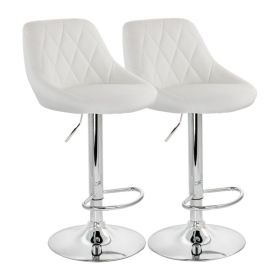 Elama 2 Piece Diamond Stitched Faux Leather Bar Stool in White with Chrome Base  and Adjustable Height