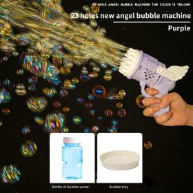 Bubble Hammer Gun Children Gift Toys Small Fan Soap Bubbles Gun Kids Toys 23 Hole Bubbles Machine Angel Bubble Gun Removable (Color: Angel gun purple, Ships From: China)