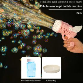 Bubble Hammer Gun Children Gift Toys Small Fan Soap Bubbles Gun Kids Toys 23 Hole Bubbles Machine Angel Bubble Gun Removable (Color: angel gun powder, Ships From: China)