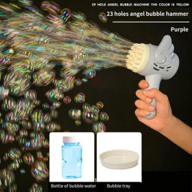 Bubble Hammer Gun Children Gift Toys Small Fan Soap Bubbles Gun Kids Toys 23 Hole Bubbles Machine Angel Bubble Gun Removable (Color: Angel Hammer Purple, Ships From: China)