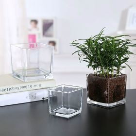 Transparent Glass Square Glass Vase Square Cylinder Fangkou Square Succulent Flower Pot Home Decoration Put Hydroponic Vase (size: 8*8)