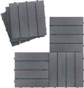 Outdoor Interlocking Flooring Tiles;  All Weather and Anti-Slip Patio Pavers;  Outdoor Four Slat Plastic Composite Interlocking Composite Decking Tile (Color: Grey)