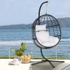 Hanging Chair;  Indoor Outdoor Hanging Egg Chair with Stand;  Durable Wicker Porch Swing Hammock Chair Sets;  Heavy Duty UV Protective Frame and Water