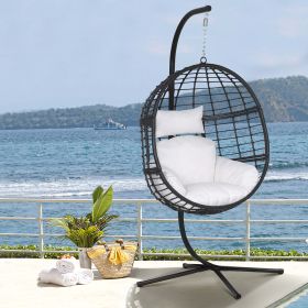 Hanging Chair;  Indoor Outdoor Hanging Egg Chair with Stand;  Durable Wicker Porch Swing Hammock Chair Sets;  Heavy Duty UV Protective Frame and Water (Color: Beige)