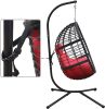 Hanging Chair;  Indoor Outdoor Hanging Egg Chair with Stand;  Durable Wicker Porch Swing Hammock Chair Sets;  Heavy Duty UV Protective Frame and Water