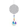 Flower of Life Suncatcher, Silver Hanging Crystal Wind Chimes, Tree of Life Chakra Crystal Glass Angel Sun Catcher with Iris Effect for Home Garden De