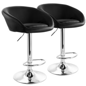 Elama 2 Piece Adjustable Faux Leather Bar Stool in Black with Chrome Base (Color: Black, Material: Leather)